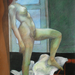 Con su Banquito Rojo - Pastel 100x70 2014