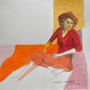 Figura con Rojo - Acuarela y lápiz 35x50 2024