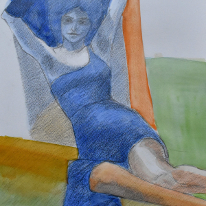 Vestida de Azul - Acuarela y Lápiz 42x31 2024