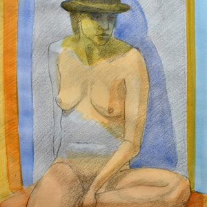 Mujer con Sombrero - Acuarela y Lápiz 42x31 2024