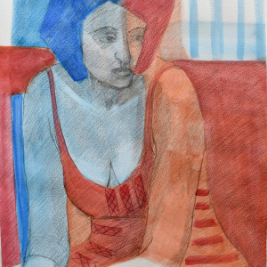 Vestida de Rojo - Acuarela y Lápiz 42x31 2024