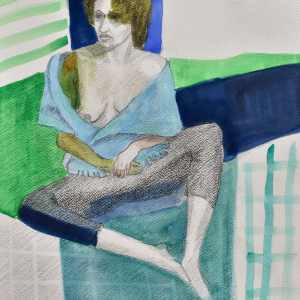 Resguardada entre el Azul y el Verde - Acuarela y Lápiz 50x35 2024